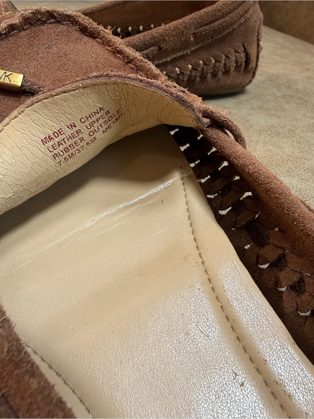 Michael Kors Brown Suede Moccasins with Gold-Tone Accent